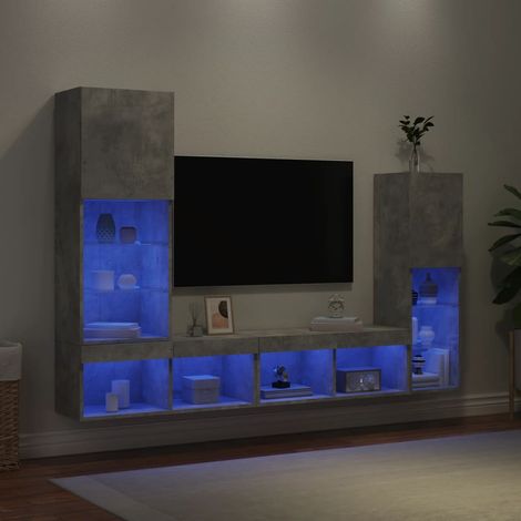 Muebles TV pared con LED 4 pzas madera ingeniería gris hormigón vidaXL (1/5)