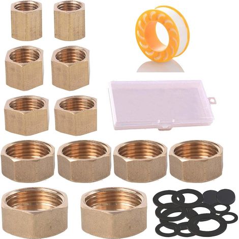 12pcs Nourrice Plomberie, Bouchons d'Étanchéité, 3/4 Bouchon Aveugle 1/2 Pouce 1/8 1/4 3/8 Pouce Ensemble, Bouchon en Laiton pour Tuyaux d'Eau Extérieurs de Jardin avec Accessoires de Montage (1/5)