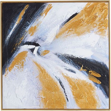 Abstractes Bild in Gold, Schwarz und Weiß mit goldener Rahmen 80x80 cm