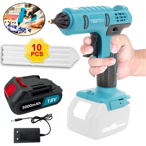 Klebepistole, kabellose Klebepistole,18-V-Lithium-Akku-Heißklebepistole ohne Tropfen + 10 Stück 11-mm-Klebestifte für Heimwerkerreparaturen + 1 Stück 3,0-A-Akku + Ladegerät,Kompatibel mit Makita-Akku