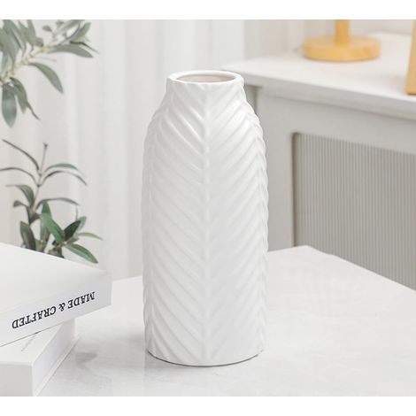Vase en céramique, vase blanc mat 25 cm, pour centre de table et décoration intérieure, vase décoratif à fleurs au design géométrique. (1/3)