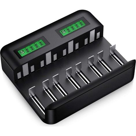 BRAVIX Universal-LCD-Akkuladegerät, Universalladegerät für AA/LR6-, AAA/LR3-, C/R14- und D/R20-Ni-MH-Akkus mit Micro-USB-Anschluss (Typ C), Schwarz (1/5)