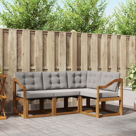 Outdoor-Sofagarnitur mit Kissen 4 pcs Natürlich und Hellgrau