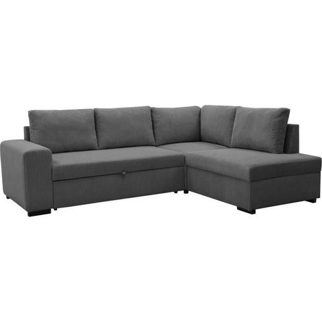 Canapé d'angle convertible réversible NIRVANA 4 à 5 places - Tissu velours côtelé anthracite - Coffre de rangement - L247 x P 183 x (1/5)