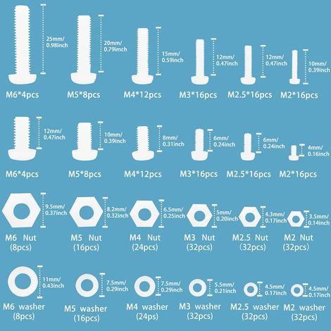 432Pièces Vis Boulons et Ecrous et Rondelles à Tête Cylindrique Nylon BlancAssortiment de Vis Boulons et écrous et Rondelles à Tête Hexagonale Ronde à Filetage - M2/M2.5/M3/M4/M5/M6-Tête cylindrique (1/4)