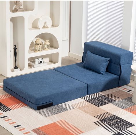 Sofá cama 3 en 1 plegable, sillón cama con cojín lumbar, de franela, azul HAVRYA (1/5)