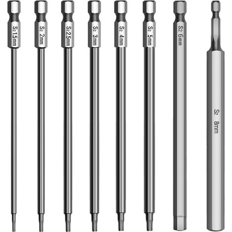 8 Stück Torx Bit Lang, 150mm Set, 1/4" Hexagon Innensechskant Schraubendreher Set für H1.5, H2, H2.5, H3, H4, H5, H6, H8 (1/5)
