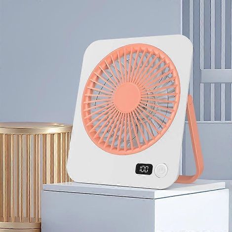 Ventilador de escritorio portátil recargable por USB, mini ventilador silencioso de 5 velocidades con pantalla digital LED, giratorio 180° y montable en la pared para oficina, dormitorio y camping. (1/5)