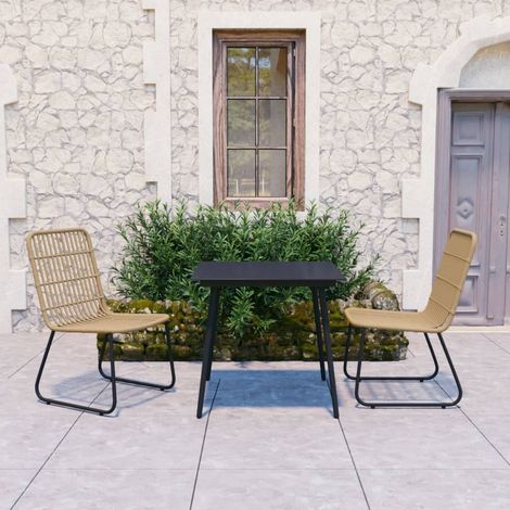 3 pcs Ensemble à dîner d'extérieur,Table et Chaises pour Jardin,terrasse Résine tressée et verre -40940 (1/5)