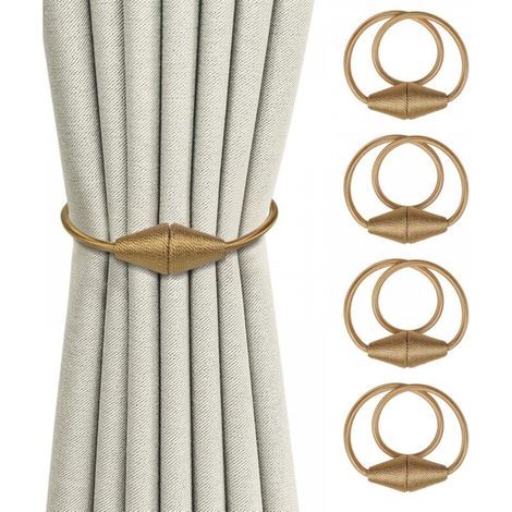 Lot de 4 embrasses de rideaux magnétiques, boucle de rideau, corde de rideau magnétique, 47,5 cm, accessoires de décoration pour la maison - Doré (1/5)