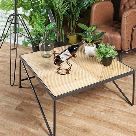 Table basse carrée en bois et métal ATELIER (1/3)