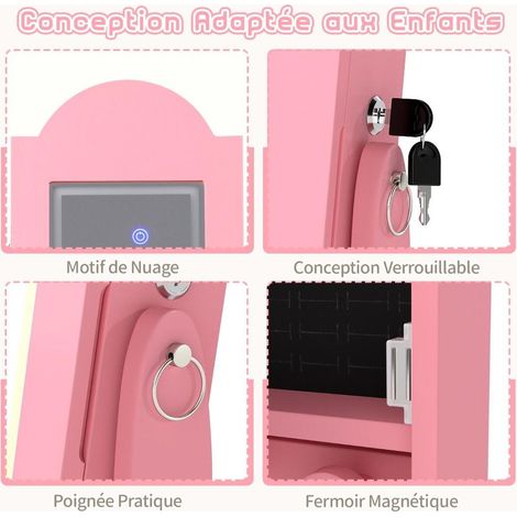 Pour organiser bijoux et accessoires, meuble à bijoux enfant avec miroir sur pied, 4 lumières intérieures, 2 angles (1/5)