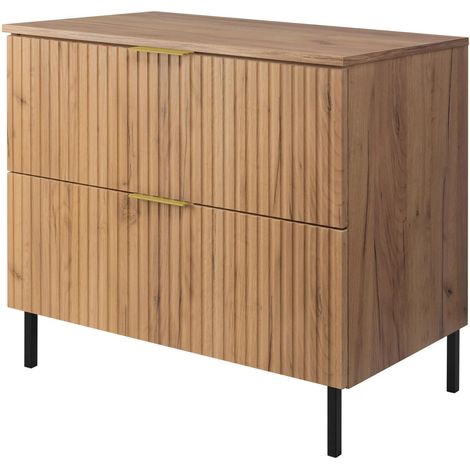Mobile lavabo, Rovere Craft, 80 x 77 x 46 cm, maniglia oro, gambe nere + Piano (1/5)