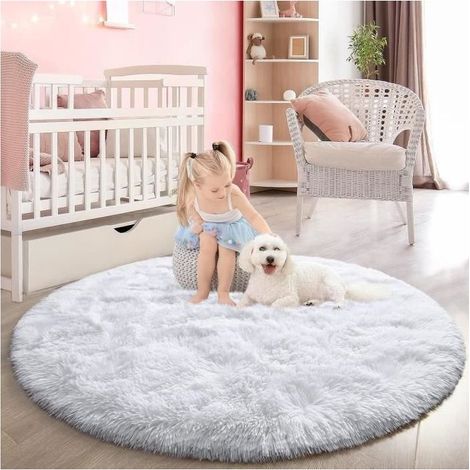 (Blanc)Tapis - LECOO - Ronde - Shaggy - 160x160cm - Anti-dérapant - Confortable (1/4)