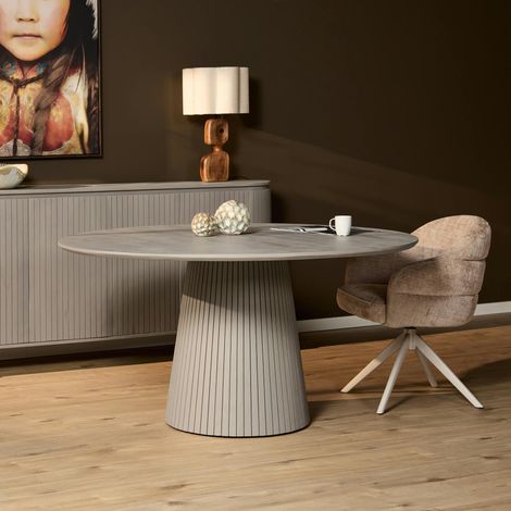 Table ronde bois gris à pied rainuré Ø130 cm CALERO