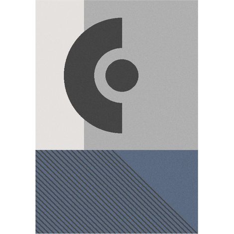 Tapis salon et chambre 150x220 gris et bleu rectangle tissé motif géométrique ELAK (1/5)