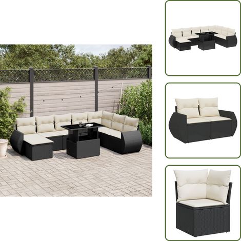 The Living Store Salon de jardin 9 pcs avec coussins noir résine tressée - Salon De Jardin - Meuble Extérieur - Set Salon - Résine Tressée - Mobilier De Jardin (1/5)