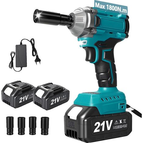 Llave de impacto, alto par, control de velocidad ajustable, 2 baterías (1/2)