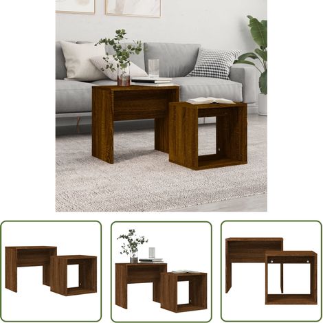 The Living Store Satztische 2 Stk. Braun Eichen-Optik Holzwerkstoff - Couchtisch - Set - Holztisch - Wohnzimmerschmuck - Sideboard (1/5)