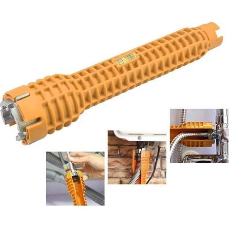 Reinforced Nylon and Aluminum Alloy Faucet Wrench Multifunctional Mixer Tap Wrench Anti-slip Basin Wrench Easy to Use for Home Kitchen Bathroom Sink - Orange (1/5)