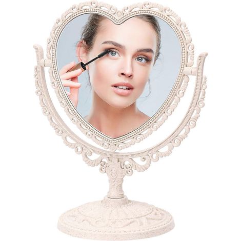 Miroir de coiffeuse de table double face en forme de cœur avec rotation à 360° (1/4)