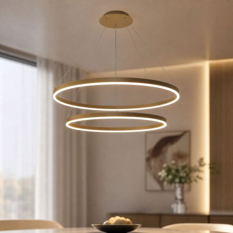 Lustre LED Double Anneau Design Moderne Aluminium et Acrylique Φ40+60cm 62W Éclairage Intérieur Salon Salle à Manger Élégant (1/4)