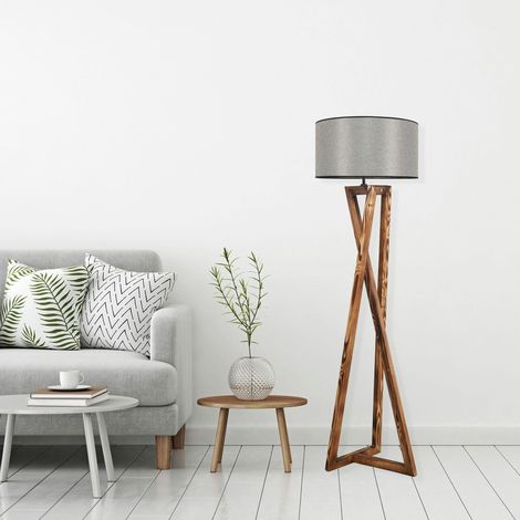 Lampadaire trépied croisé abat-jour gris 150 cm KILIS (1/5)