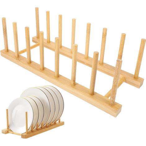 Égouttoirs Vaisselle,7 Slots Bamboo Dish Drainer Rack Chopping Board Holder,Support de Rangement en Bambou,pour Tasses,Couvercles de Casseroles,Planches à Découper,Livres,Les CD (1/5)
