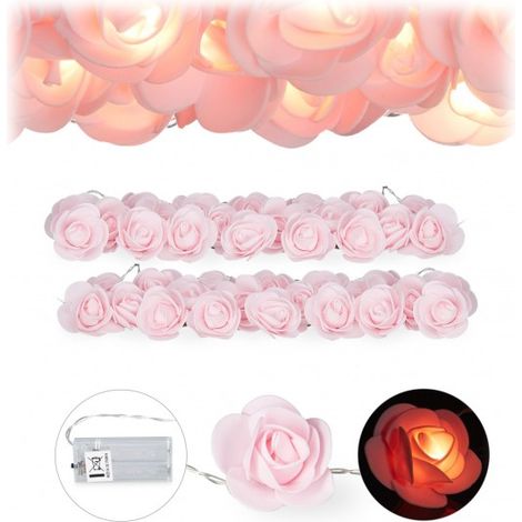 2x Guirlandes lumineuses de 20 roses LED, à piles pour mariages, St Valentin, lumière chaude, rose (1/5)