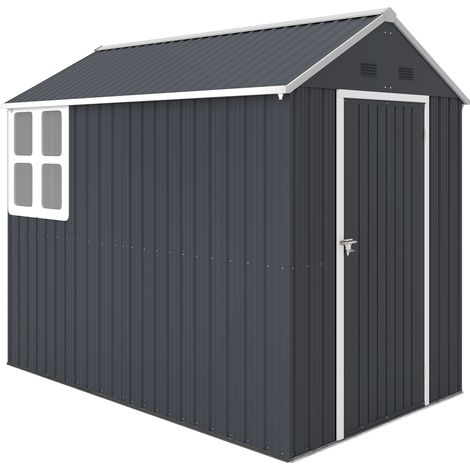 Gartenschuppen, Metallgerätehaus, Doppeltür, Fenster, 259x172x222 cm, Grau/Weiß