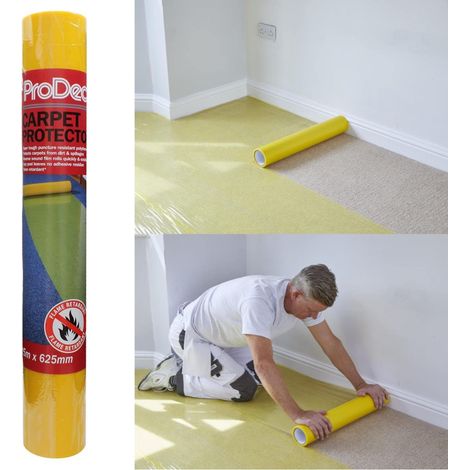 Rouleau de film protecteur de moquettes de 25 m x 625 mm, plastique auto adhésif robuste, entièrement imperméable, protège moquettes et escaliers, rouleau pour moquettes (1/5)