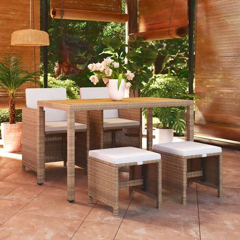 vidaXL 5 Piece Garden Dining Set with Cushions Poly Rattan Beige (1/5)