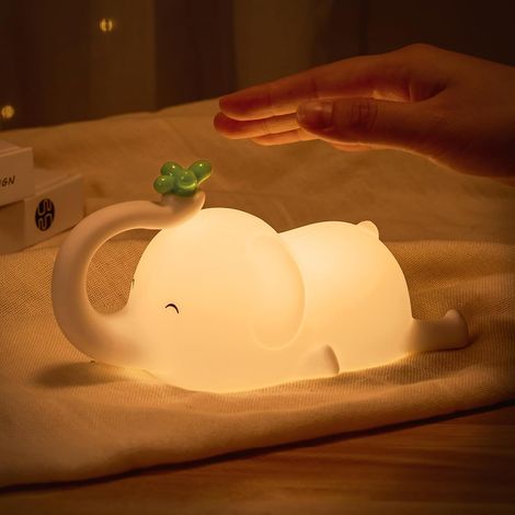 Lámpara de noche infantil con forma de elefante de silicona, con 3 modos de iluminación, control táctil y temporizador, para niños y niñas. (1/5)