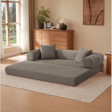 Divano letto in velluto tortora 195 x 89 x 59 cm, senza montaggio, in schiuma DESVIAE (1/5)