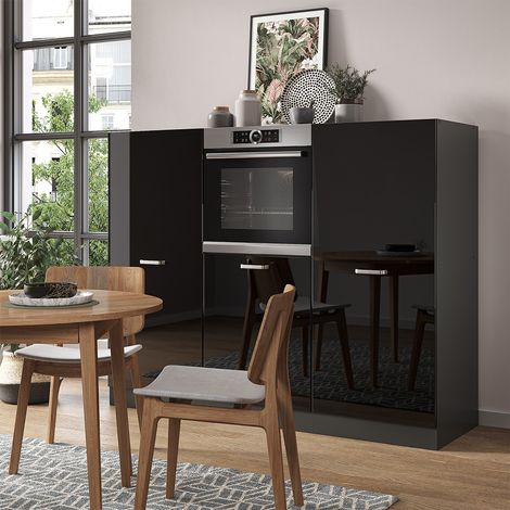 Cucine componibili piccole R-Line, Nero lucido/antracite, 180 cm senza piano di lavoro, Vicco (1/5)