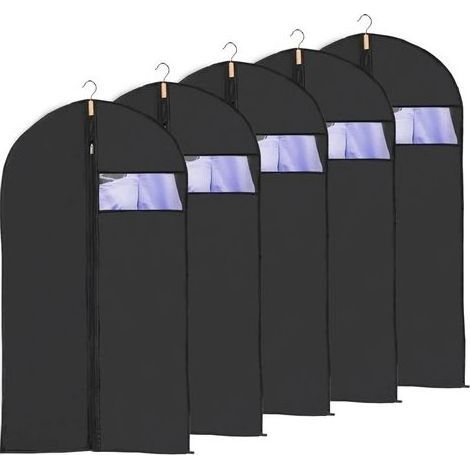 5pcs Housses de Vetement Voyage Fenêtre Transparente Visible Housse Veste Costume Anti Poussière Etanche Mite Humidité 60x130cm Noir (1/5)