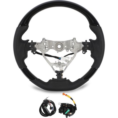 Hydro Dip Volant chauffant noir brillant en cuir Nappa perforé de remplacement pour Toyota Highlander XU50 Harrier XU60 2014 à 2019 (1/5)