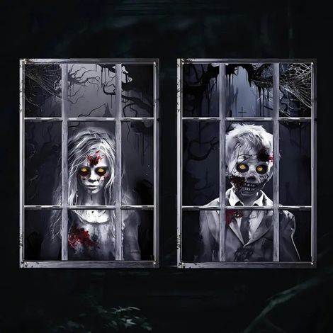 Décorations d'Halloween pour fenêtres : rideaux, guirlandes, drapeaux pour une fête d'Halloween en extérieur (2 pièces) - 80 x 120 cm - NG-30