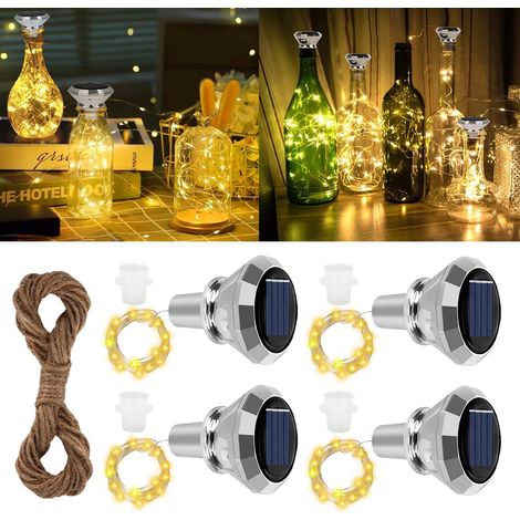 4 Pièces Guirlande Lumineuse Solaire pour Bouteille, 2M 20 LED Solaires Lumières pour Bouteille Diamant, Guirlande Lumineuse Bouteille Vin Étanche pour Noël Bouteille Décoration Intérieur (1/5)