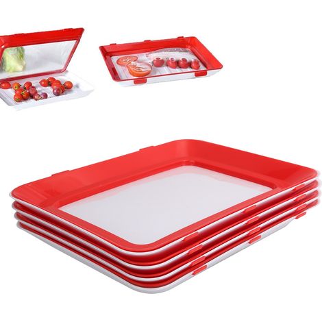 Lot de 4 plateaux de conservation des aliments sous vide, pour réfrigérateur et congélateur. (1/5)