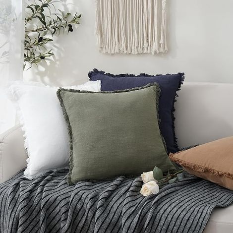 Ensemble de 2 Housses de Coussin décoratives à Franges en Lin de Style bohème et Confortable avec Pampilles, taie d'oreiller Douce pour canapé, Sofa, lit, Salon, décoration d'intérieur (1/5)