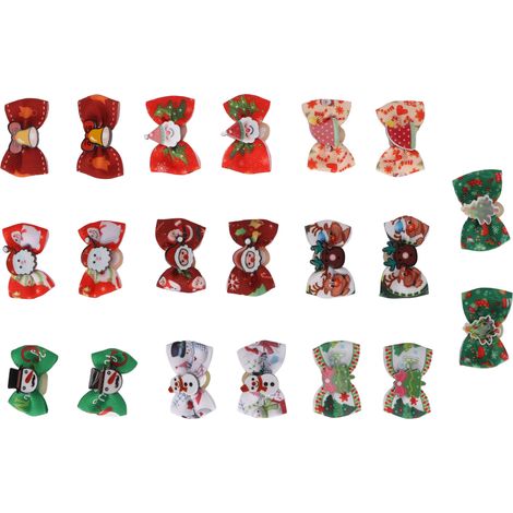 GARRYFIZH Accessoires de Noël pour chiens avec nœuds, chignons de toilettage mignons et colorés avec élastiques, adaptés aux chiots et chatons, 20 pièces par paquet.