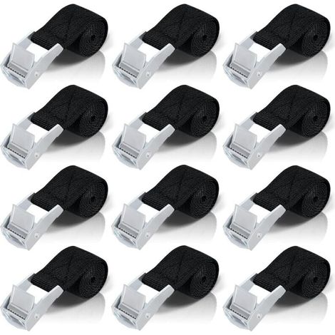 50cm Sangle D'arrimage, 12pcs Sangle À Cliquet Avec Boucle De Serrage En Alliage De Zinc Pour Fixation Moto/Voiture/Porte Vélo/Bagage/Déménagement Puissance De Traction (1/4)