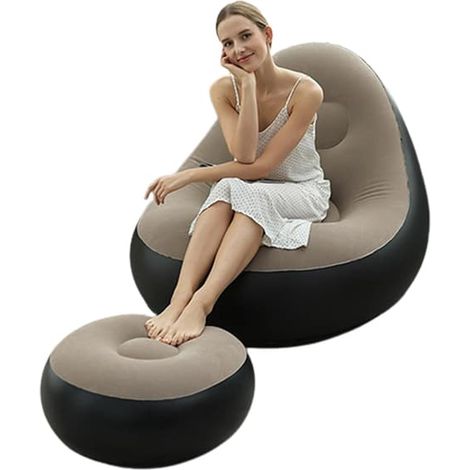 Canapé gonflable avec repose-pieds, fauteuil gonflable pour l'extérieur, pouf gonflable pour les jeux et le camping, marron clair. (1/5)