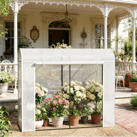 Invernadero de jardín 170 x 68 x 200 cm blanco de acero y polietileno DESVIAE (1/5)