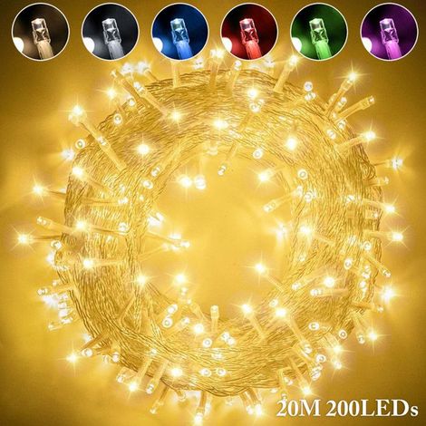1 Guirlande lumineuse, 20M, 200 LEDs, Jaune, 8 modes, IP44, Intérieur Extérieur, Noël Mariage Fête (1/5)