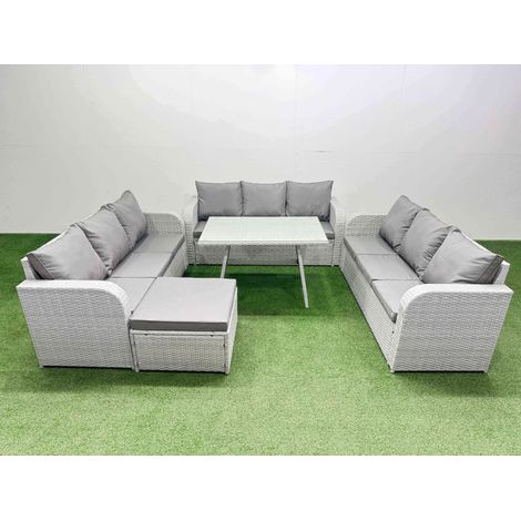 Fimous 10 Seat Outdoor PE Rattan Garden Furniture with Cushions 3 Seater Sofa Big Stool Light Grey (1/4)
