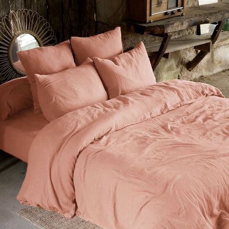 Housse de couette double gaze de coton luxe 240 x 220 cm Gaia Rose pêche
