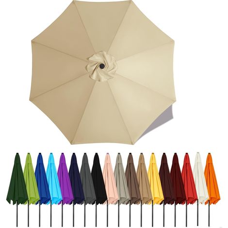 Auvent De Remplacement Pour Parasol De Terrasse 2m 2.3m 2.5m 2.7m 2.8m 3m 3.5m 4m 6/8 Baleines, Toile De Parasol Pour Cour Jardin Plage, Protection UV Housse De Rechange(Beige,2.7m - 6Ribs) (1/5)
