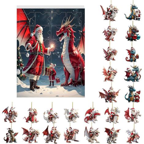 Nouvelle boîte surprise de Noël - Compte à rebours de 24 jours - Décorations de sapin de Noël - Pendentif dinosaure (1/5)